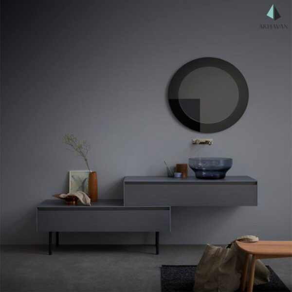 آینه کنسولی گرد با قاب شیشه‌ای دکوری مدل W19