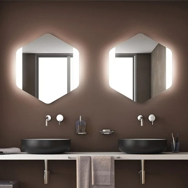 آینه دیواری شش ضلعی همراه با نورپردازی مدل ESAGONO LED FRONTALE